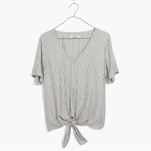 Madewell tie front v-neck blouse top tee blue white stripe